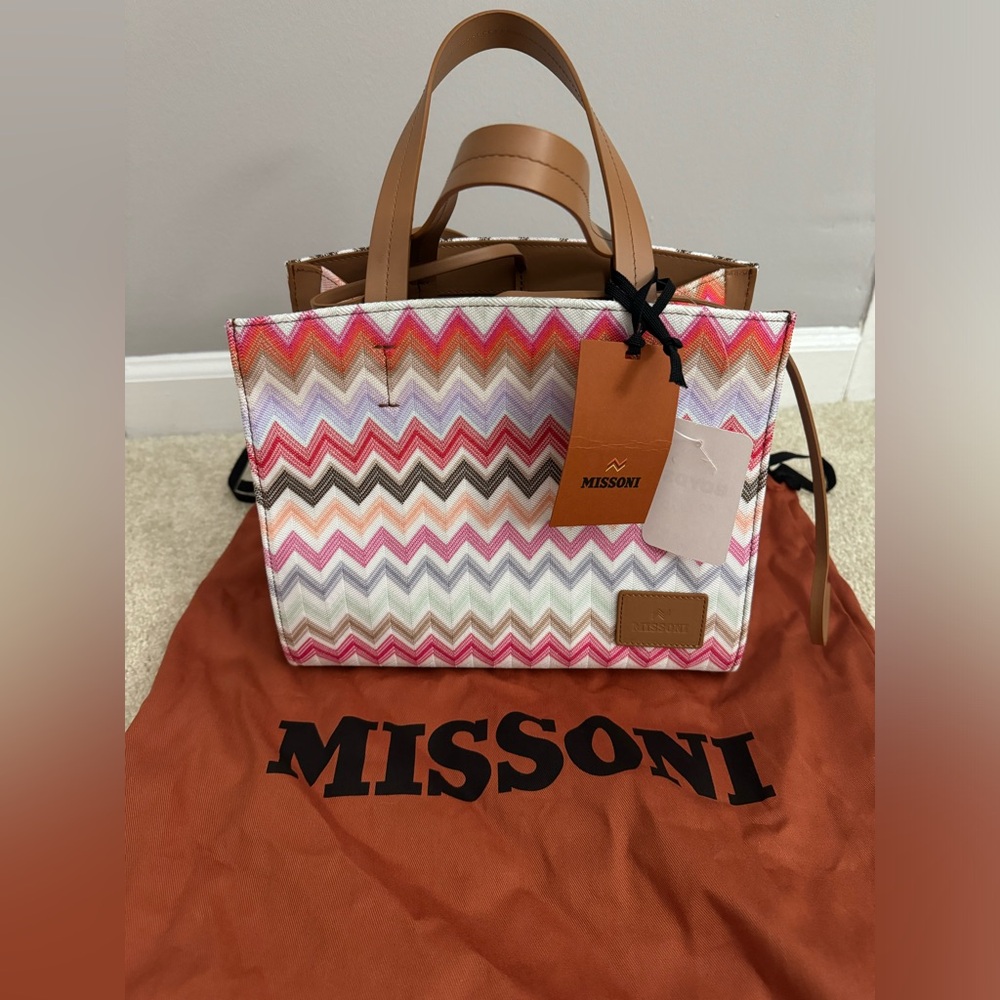 NWT MISSONI Chevron-pattern small cotton-blend tote bag purse - Picture 13 of 14